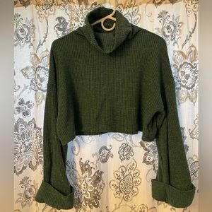 Green Cropped Cowl Neck Sweater